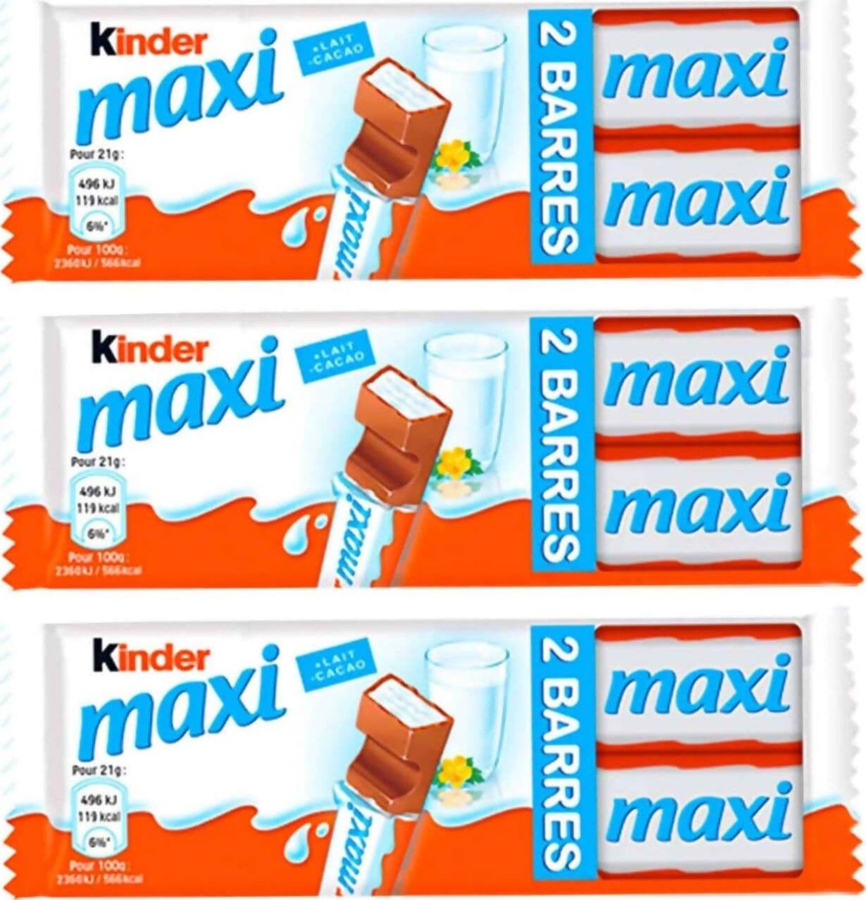 Kinder Maxi 24x Snack Al Cioccolato Kinder Maxi Due Barrette Al Latte 42 Gr Confezione Da 24 Pz