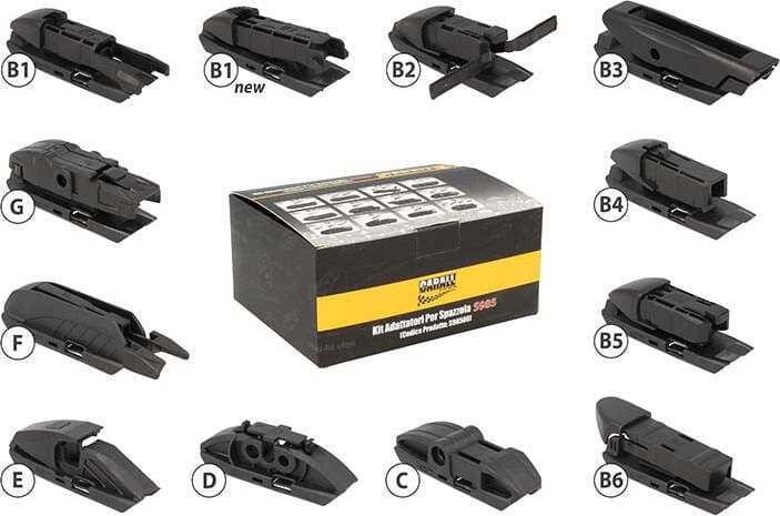 Kit-12-Attacchi-Connettori-Adattatori-Raccordi-Per-Spazzole-Tergicristallo-CARALL-S985-Flat-e-T191-Ibrida-Flat-e-T191-Ibrida
