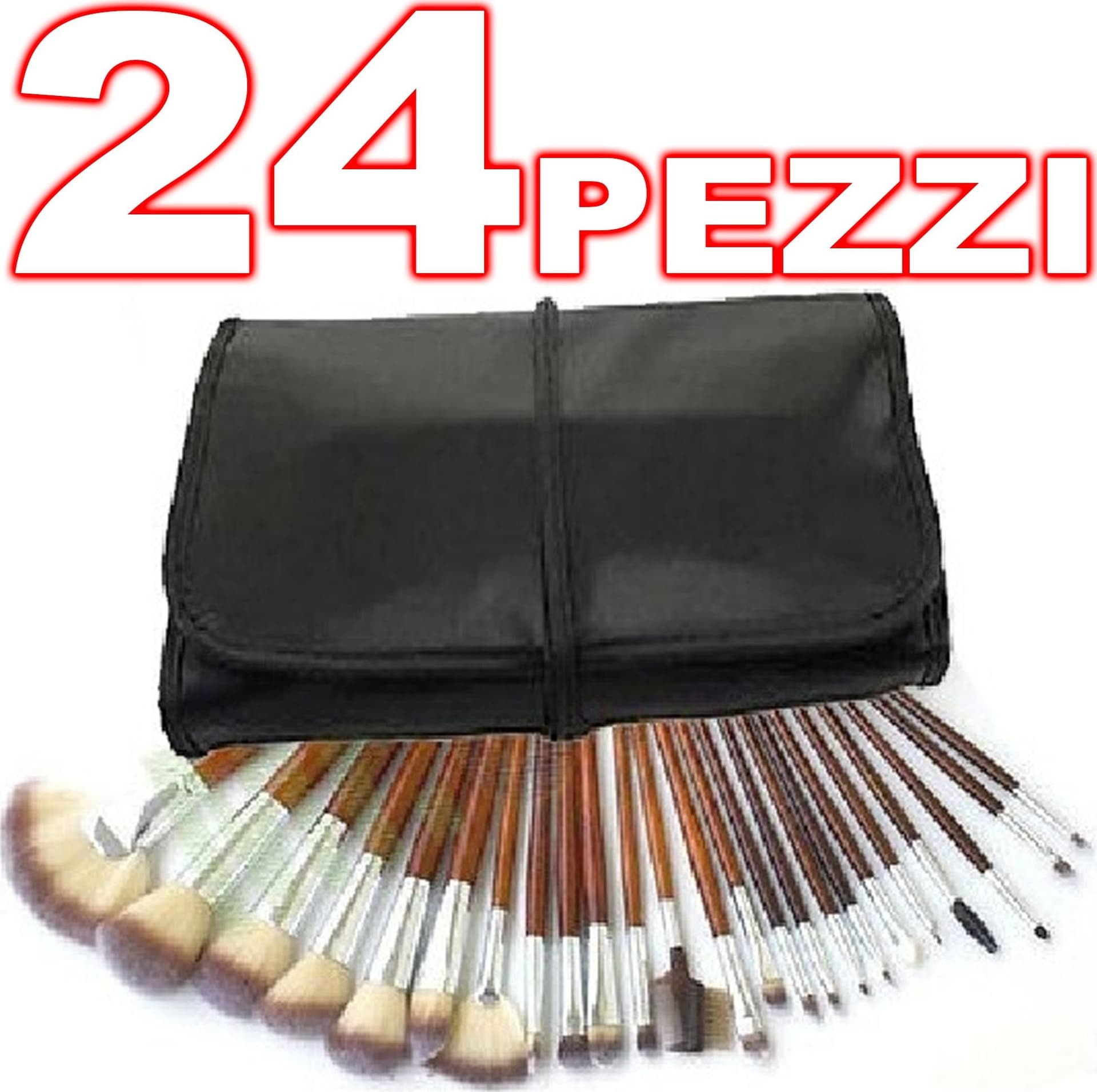 KIT 24 PENNELLI TRUCCO MAKE UP POCHETTE PORTAPENNELLI IN ECOPELLE PROFESSIONALE