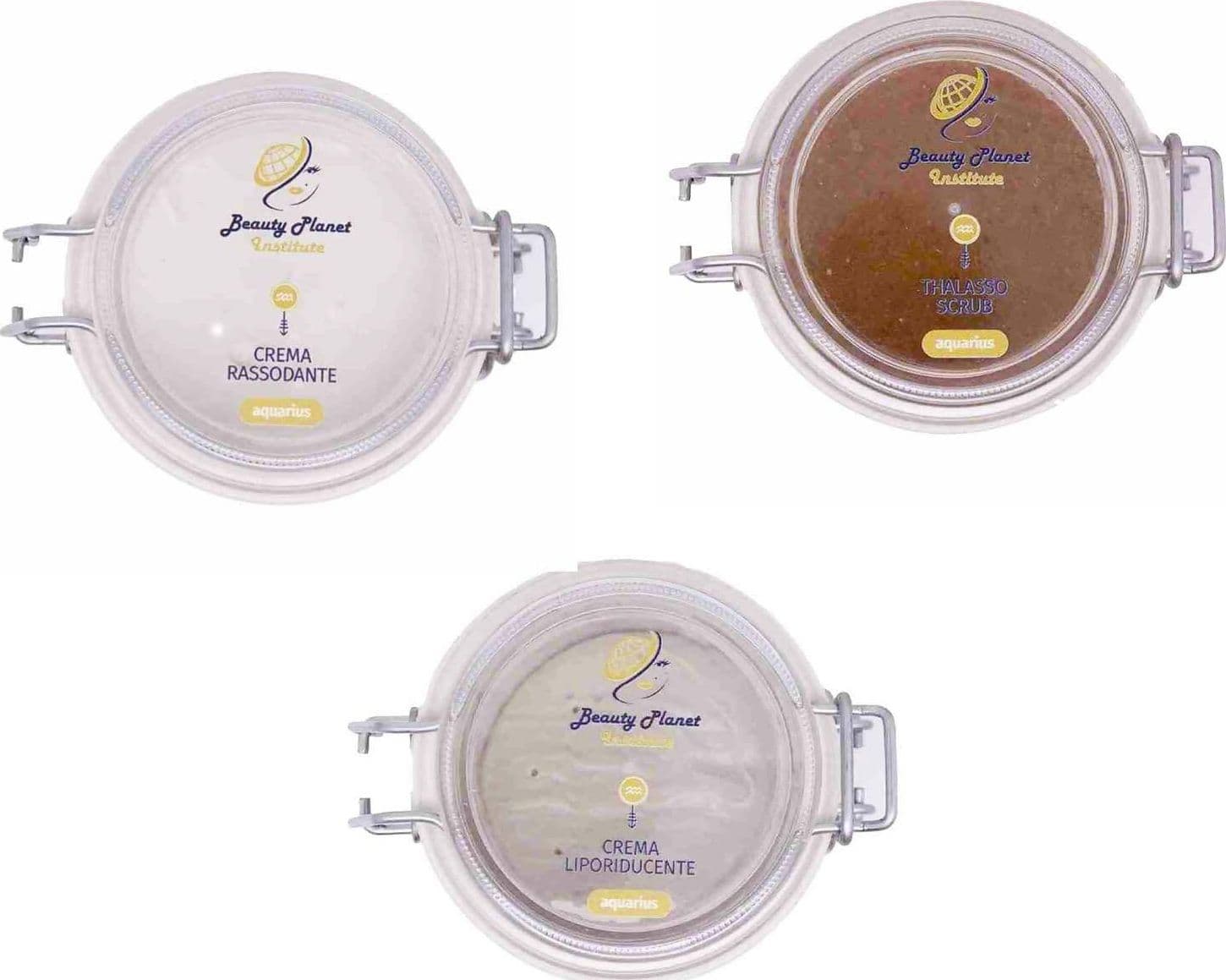 Kit 3x Creme Trattamento Corpo Aquarius Kit Creme Corpo Beauty Planet Institute Kit Crema Liporiducente 150 Ml , Crema Rassodante 150 Ml E Thalasso Scrub 250 Ml