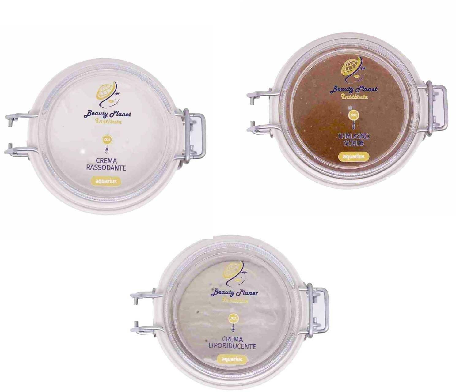 Kit 3x Creme Trattamento Corpo Aquarius Kit Creme Corpo Beauty Planet Institute Kit Crema Liporiducente 150 Ml , Crema Rassodante 150 Ml E Thalasso Scrub 250 Ml