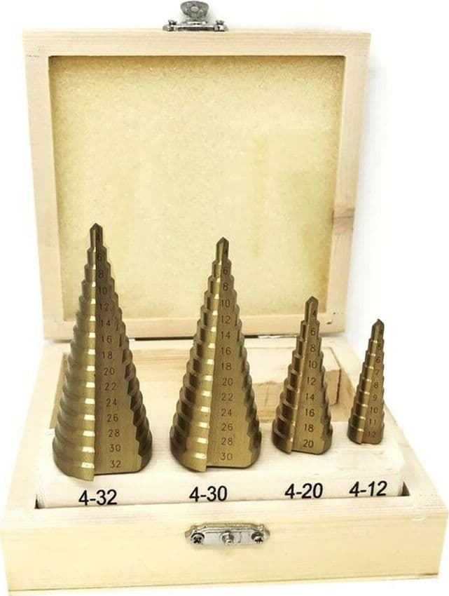 Kit-4-Frese-Coniche-Da-4-A-32-Mm-Fresa-Conica-A-Scalini-Per-Trapano-Tools