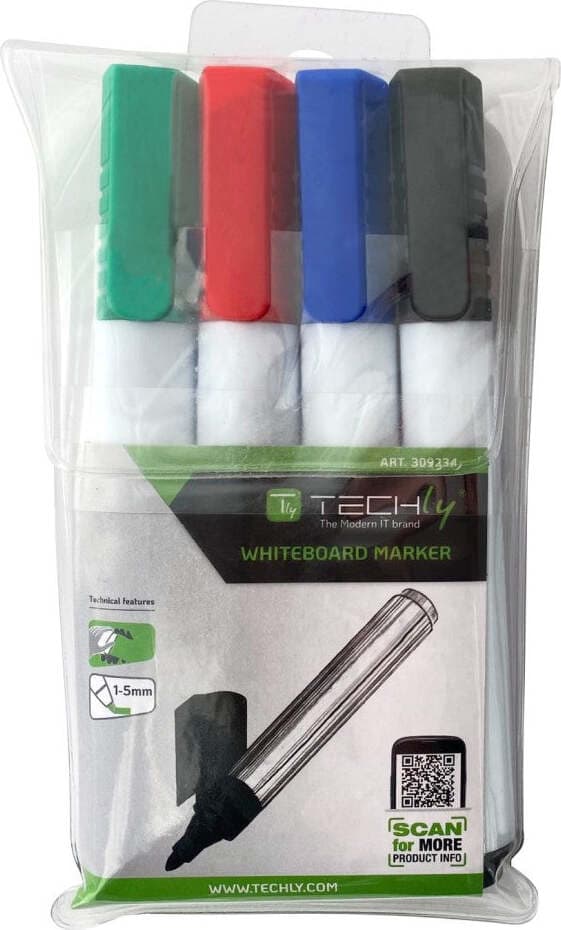 Kit-4-Pennarelli-Cancellabili-a-Secco-per-Lavagna-Rosso-Nero-Blu-Verde-Techly