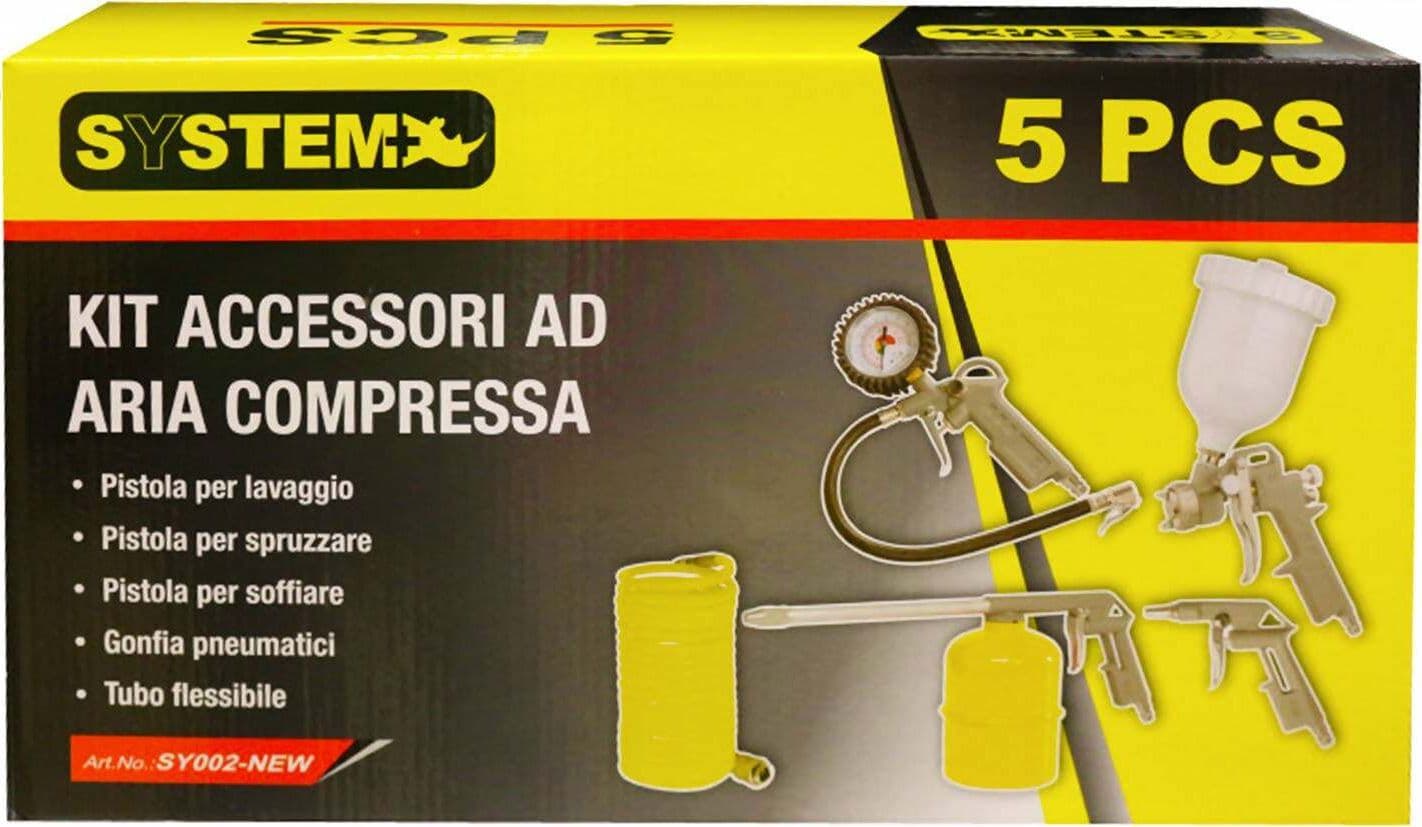 Kit 5 Accessori per Compressore SYSTEM+ 1 Pistola Da Gonfiaggio +1 Pistola Soffiaggio +1 Tubo A Spirale 5mt +1 Aerografo +1 Pistola Lavaggio/nebulizzatore Con Serbatoio Da 1 Lt in Accessori per compressori Fermarket Ferramenta Fai da te - Fabriano, commercioVirtuoso.it