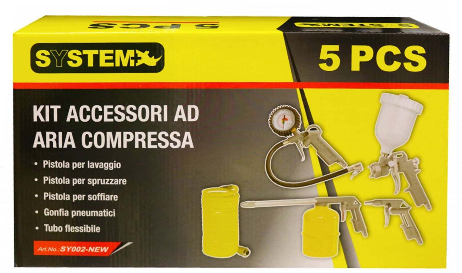 Kit 5 Accessori per Compressore SYSTEM+ 1 Pistola Da Gonfiaggio +1 Pistola Soffiaggio +1 Tubo A Spirale 5mt +1 Aerografo +1 Pistola Lavaggio/nebulizzatore Con Serbatoio Da 1 Lt in Accessori per compressori Fermarket Ferramenta Fai da te - Fabriano, commercioVirtuoso.it