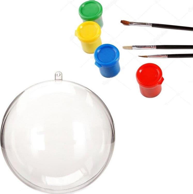 Kit-8-Palline-Trasparenti-6cm-Con-Tempere-E-Pennelli-Decorazioni-Natalizie