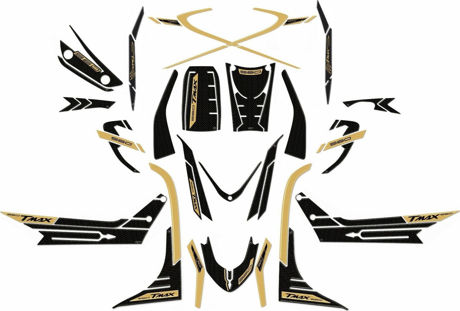 Kit-ADESIVI-in-RESINA-3D-compatibili-YAMAHA-Tmax-560-2020-2021-CARBON-LOOK-ORO