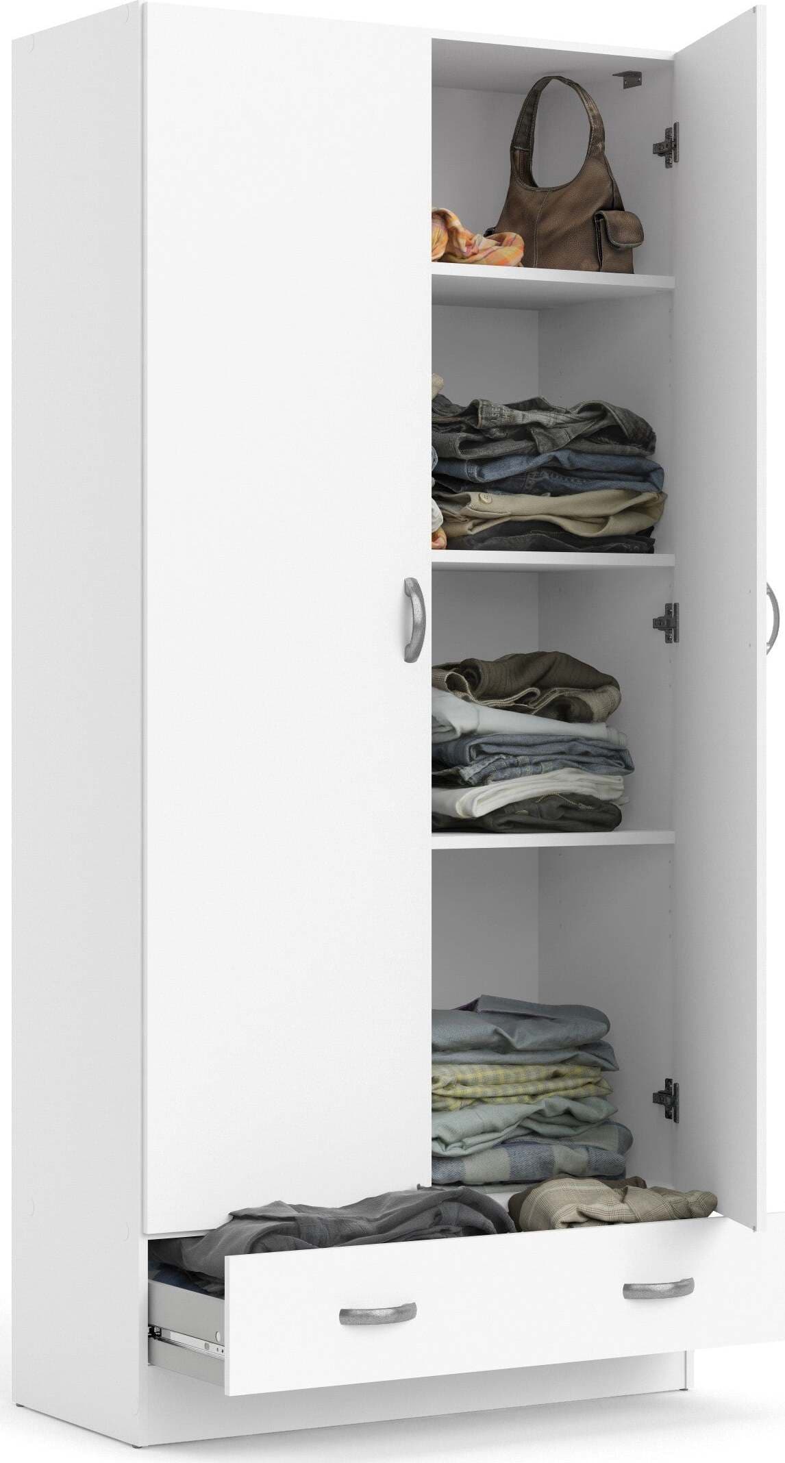 Kit Armadio Focus 2 Ante E 1 Cassetto 79x35x170cm Armadio Bianco Con Scaffali Casa e cucina/Arredamento/Camera da letto/Armadi Ferus - Montoro, Commerciovirtuoso.it