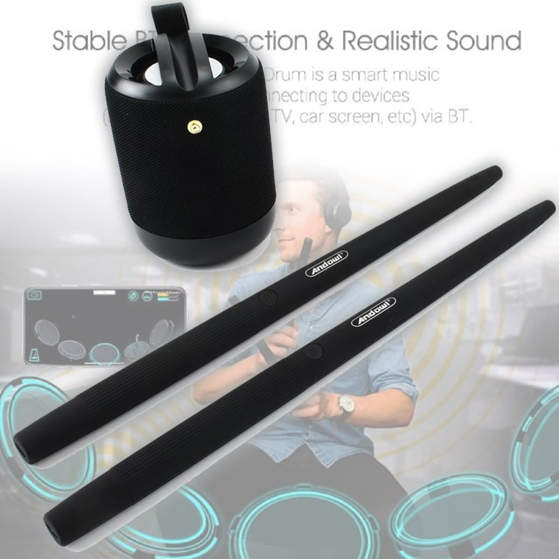 Kit Batteria Wireless Virtuale Q-gu2 Bacchette Altoparlante Portatile Bluetooth Elettronica/Audio e video portatile/Accessori/Casse portatili e Docking Station con altoparlanti/Casse portatili Bluetooth Trade Shop italia - Napoli, Commerciovirtuoso.it