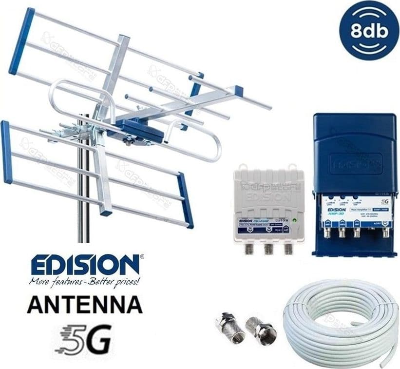 Kit-completo-Digitale-Terrestre-con-Antenna-Yagi-8dB-e-Amplificatore-da-32DB-3-Ingressi-/-1-Uscita
