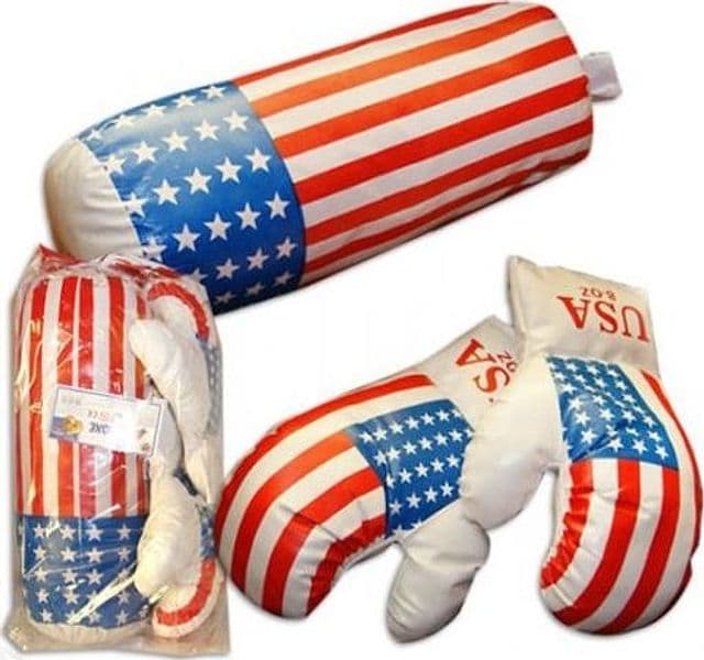 KIT GUANTONI BOX PUGILE BAMBINO ALLENAMENTO CON SACCO DISEGNO BANDIERA AMERICANA Trade Shop italia - Napoli, Commerciovirtuoso.it
