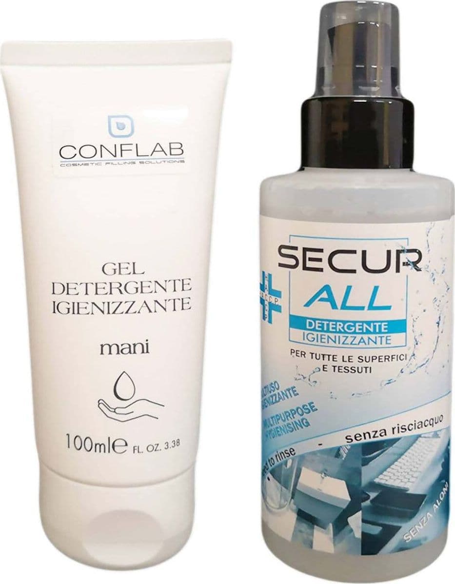 Kit Igienizzante Scuola Ufficio Borsa con gel igienizzante 100ml e spray igienizzante superfici 125ml Conflab in Disinfettanti per le mani Conflab - Alberi di Vigatto, commercioVirtuoso.it