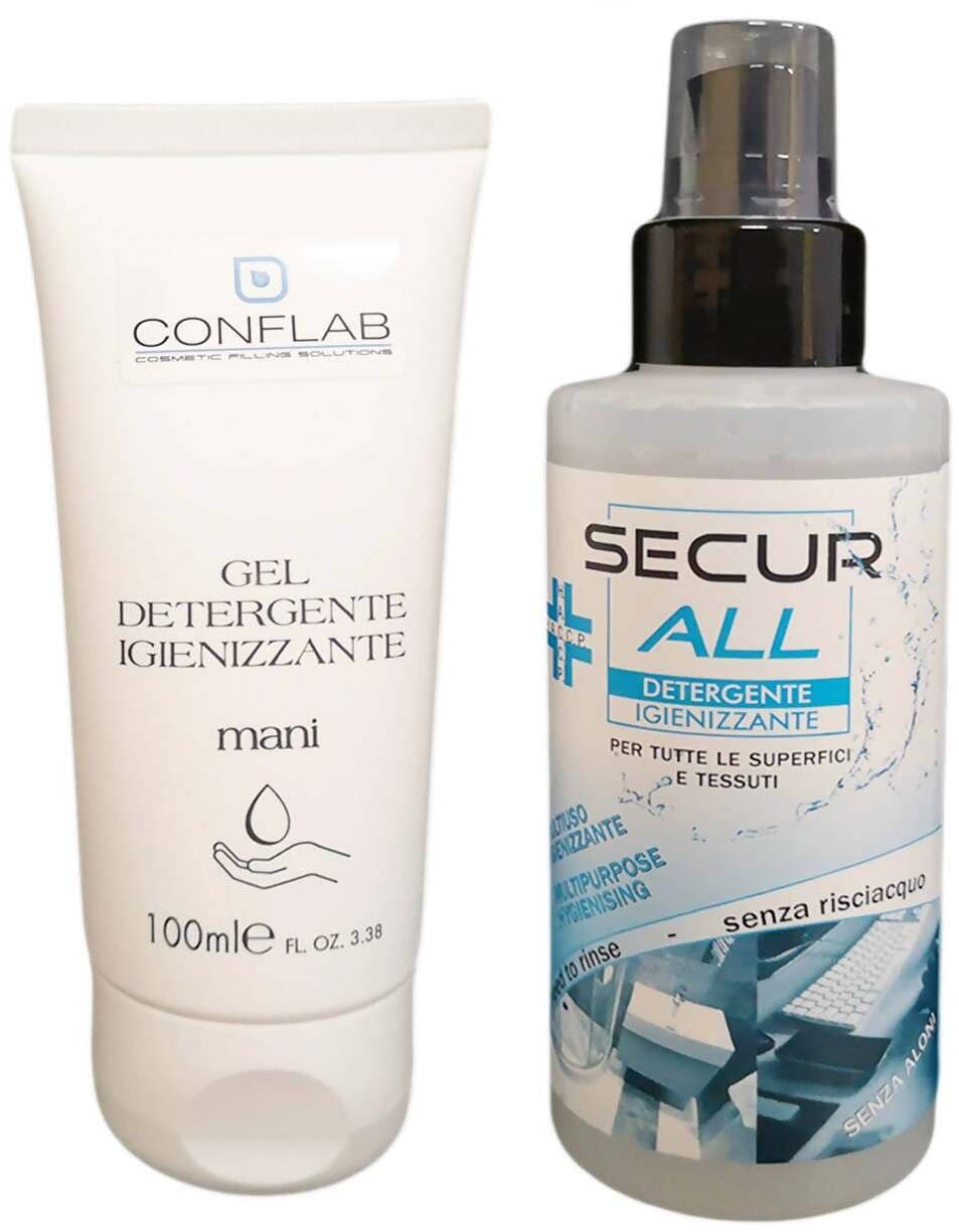 Kit Igienizzante Scuola Ufficio Borsa con gel igienizzante 100ml e spray igienizzante superfici 125ml Conflab in Disinfettanti per le mani Conflab - Alberi di Vigatto, commercioVirtuoso.it