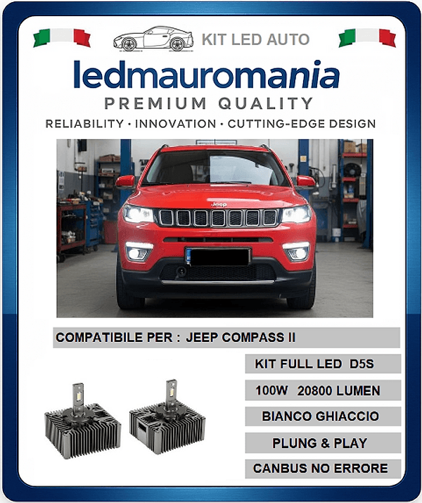 KIT LED JEEP COMPASS II D5S 100W CANBUS 6000K CONVERSIONE BI-XENON LUCE BIANCO FREDDO in Kit lampadine universali Solgeny - Besate, commercioVirtuoso.it
