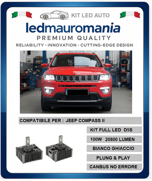 KIT LED JEEP COMPASS II D5S 100W CANBUS 6000K CONVERSIONE BI-XENON LUCE BIANCO FREDDO in Kit lampadine universali Solgeny - Besate, commercioVirtuoso.it