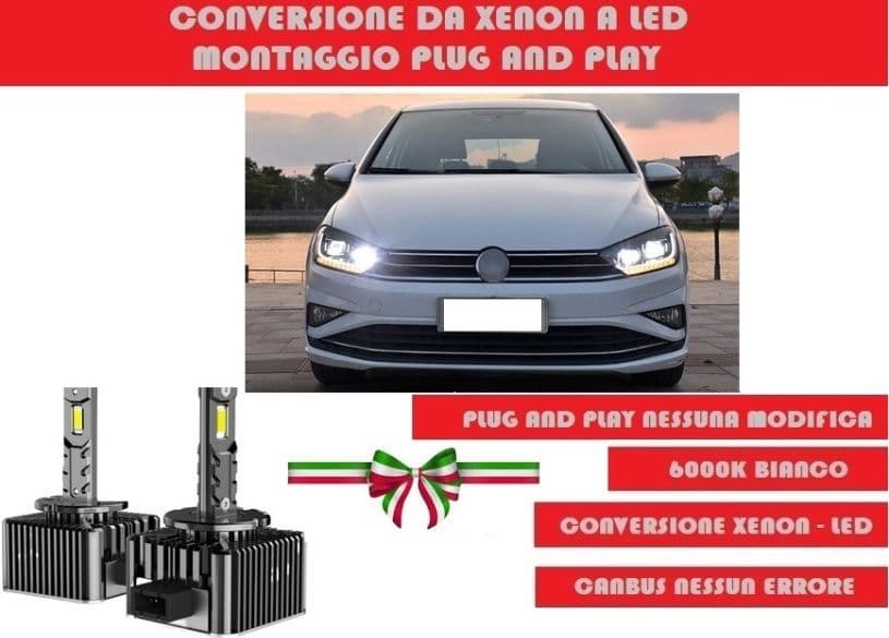 COPPIA LUCI LAMPADE LED D3S PER GOLF CONVERSIONE DA XENON A LED 6000K BIANCO VOLKSWAGEN GOLF VII 12000 LUMEN 120W in Lampadine per esterno Solgeny - Besate, commercioVirtuoso.it