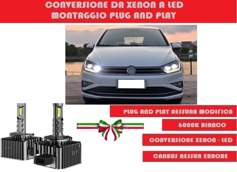 COPPIA LUCI LAMPADE LED D3S PER GOLF CONVERSIONE DA XENON A LED 6000K BIANCO VOLKSWAGEN GOLF VII 12000 LUMEN 120W in Lampadine per esterno Solgeny - Besate, commercioVirtuoso.it