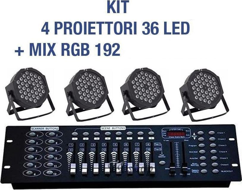 KIT PAR LED FARO RGB 36 LED STROBO PROGRAMMABILE DMX + MIXER 192 Illuminazione/Illuminazione per esterni/Proiettori Trade Shop italia - Napoli, Commerciovirtuoso.it