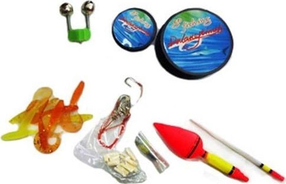 KIT PESCA CON ESCHE GALLEGGIANTI LENZE AMI PIOMBI SONAGLI PER PESCATORE