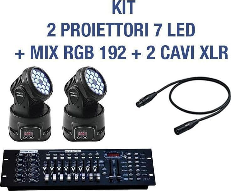 KIT PROIETTORE LED RGB TESTA MOBILE ROTANTE 7 LED DMX + MIXER DMX RGB 192 Trade Shop italia - Napoli, Commerciovirtuoso.it