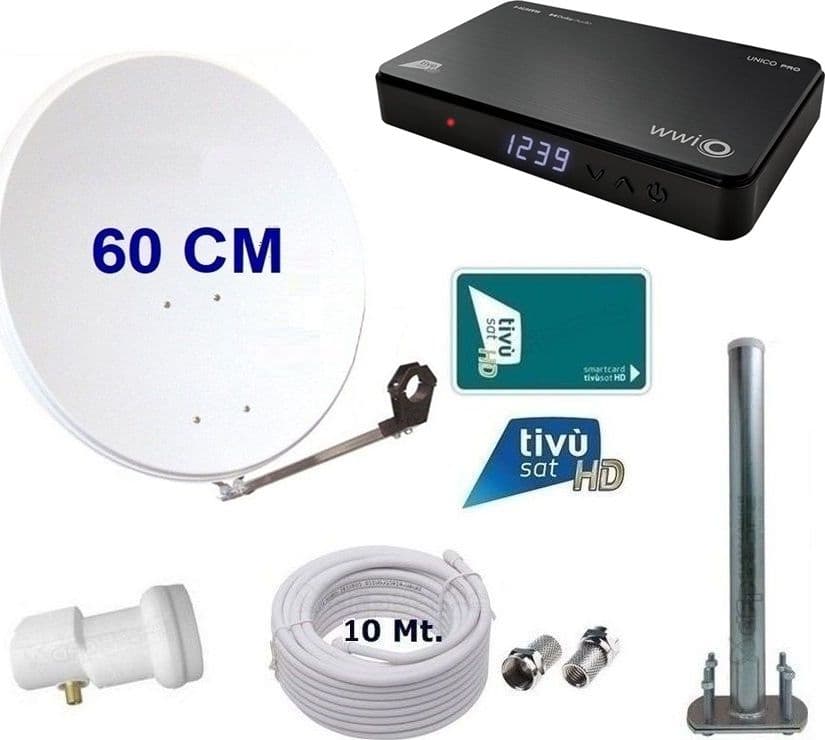 Kit-satellitare-da-60-CM-per-ricezione-canali-Tivùsat-con-decoder-WWIO-UNICO-ed-LNB-Single-con-Sat-Finder-e-Bussola-integrati