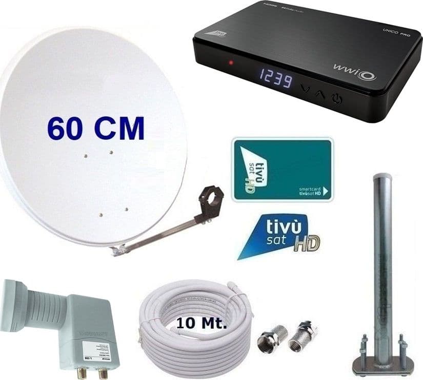 Kit-satellitare-da-60-CM-per-ricezione-canali-Tivùsat-con-decoder-WWIO-UNICO-ed-LNB-Twin-con-Sat-Finder-e-Bussola-integrati