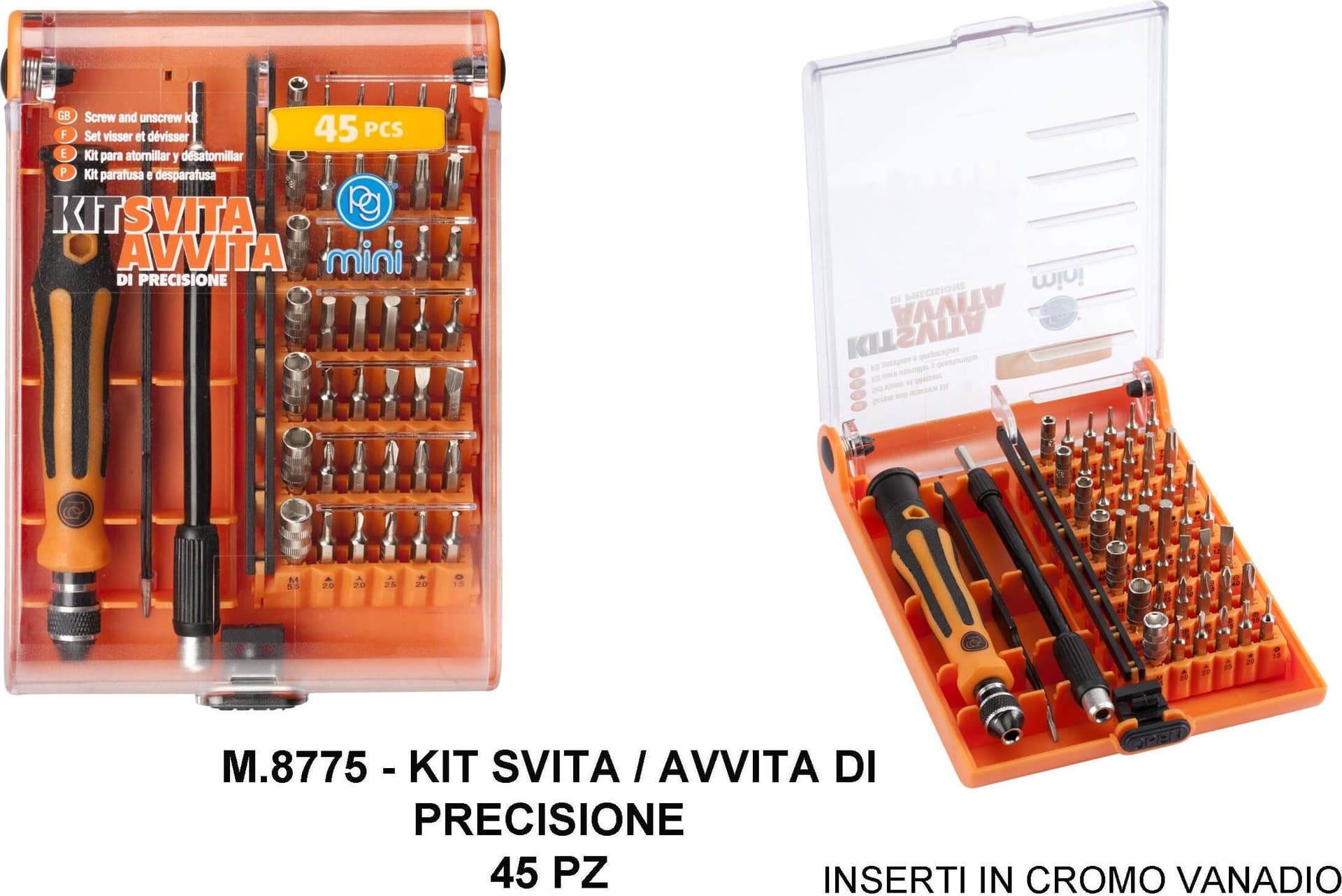 Kit Svita/Avvita Composto da 45 Pezzi Fai da te/Utensili elettrici e a mano/Utensili a mano/Bussole e set di bussole/Corredi di bussole/Standard Ferus - Montoro, Commerciovirtuoso.it