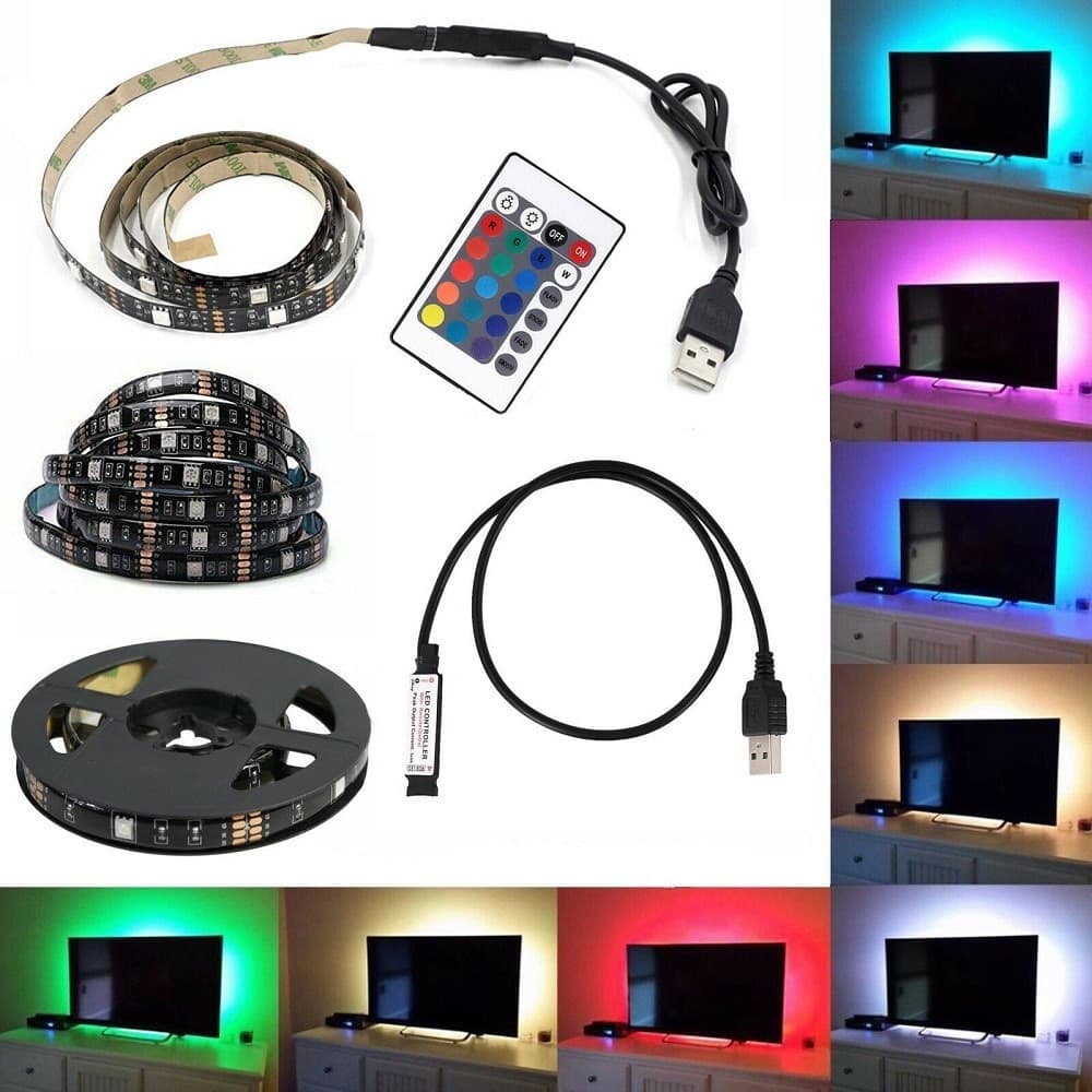 Kit-Tv-Striscia-Strip-Led-Usb-Rgb-5v-Per-Retroilluminazione-2-Mt-3-Mt-5-Mt