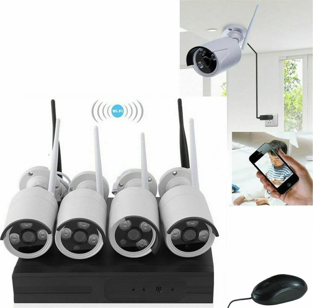KIT Videosorveglianza WIFI DVR NVR 4 Canali 4 Telecamere Wireless Fai da te/Sicurezza e protezione/Sistemi di sicurezza domestica/Kit video per la sicurezza domestica/Kit di sorveglianza DVR Zencoccostore - Formia, Commerciovirtuoso.it