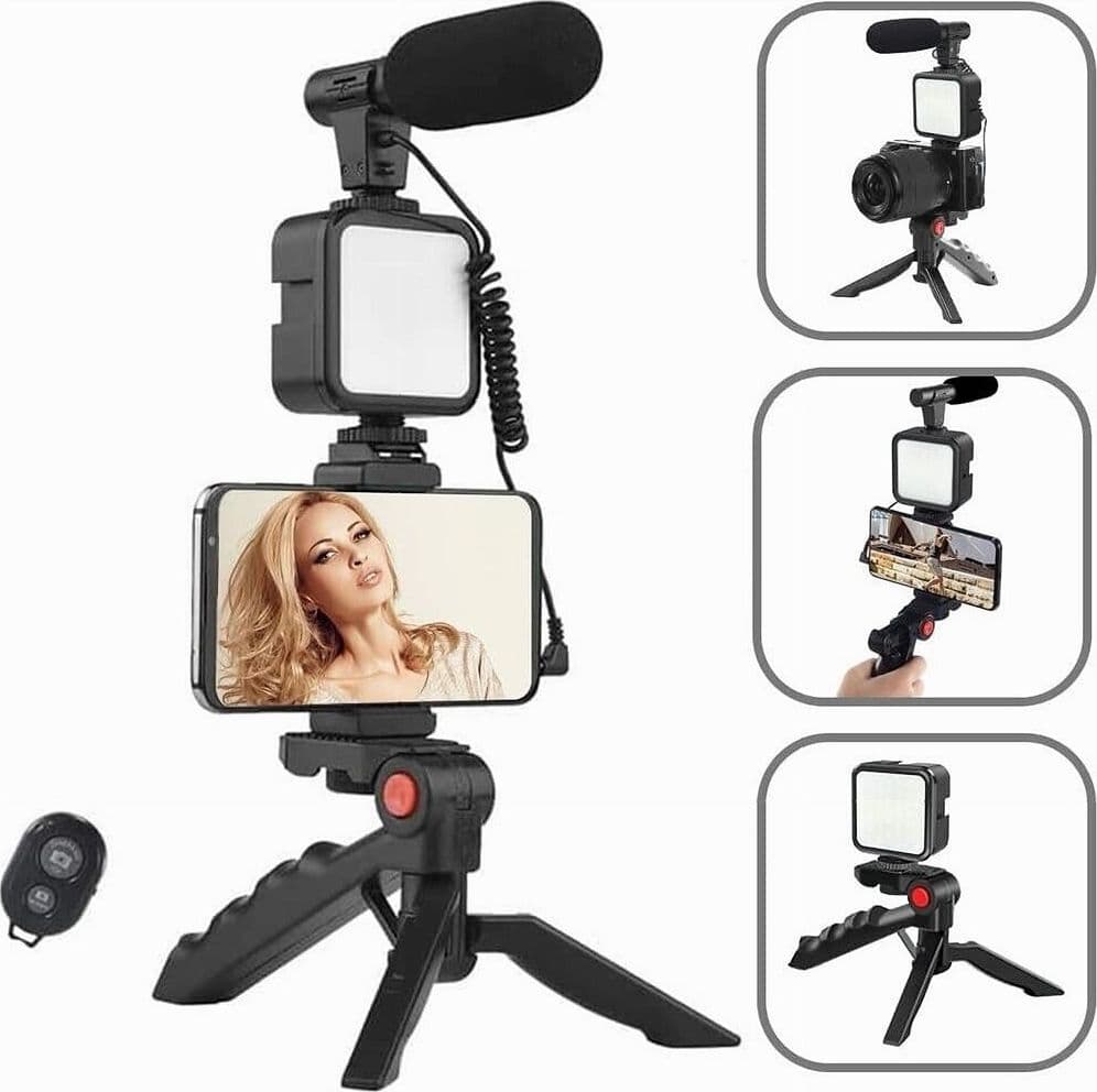 KIT VLOGGER PROFESSIONALE 4IN1 UNIVERSALE PER SMARTPHONE CON MICROFONO LUCE LED in Kit per foto e video Trade Shop italia - Napoli, commercioVirtuoso.it