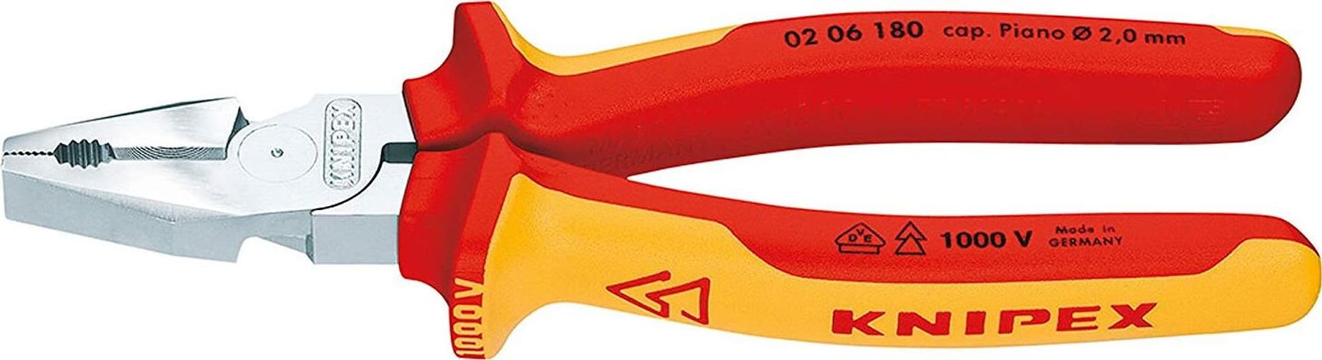 Knipex-02-06-180-Pinza-Universale-Tipo-Forte-cromata-isolati-con-Manici-Rivestiti-in-Materiale-bicomponente,-collaudati-VDE-180-mm