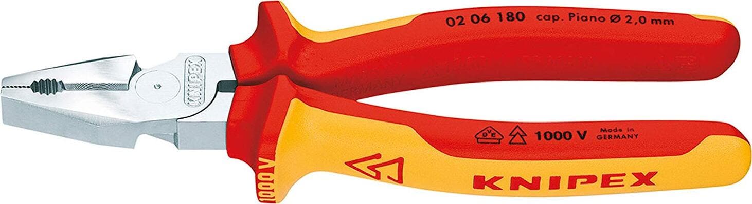 Knipex-02-06-180-Pinza-Universale-Tipo-Forte-cromata-isolati-con-Manici-Rivestiti-in-Materiale-bicomponente,-collaudati-VDE-180-mm