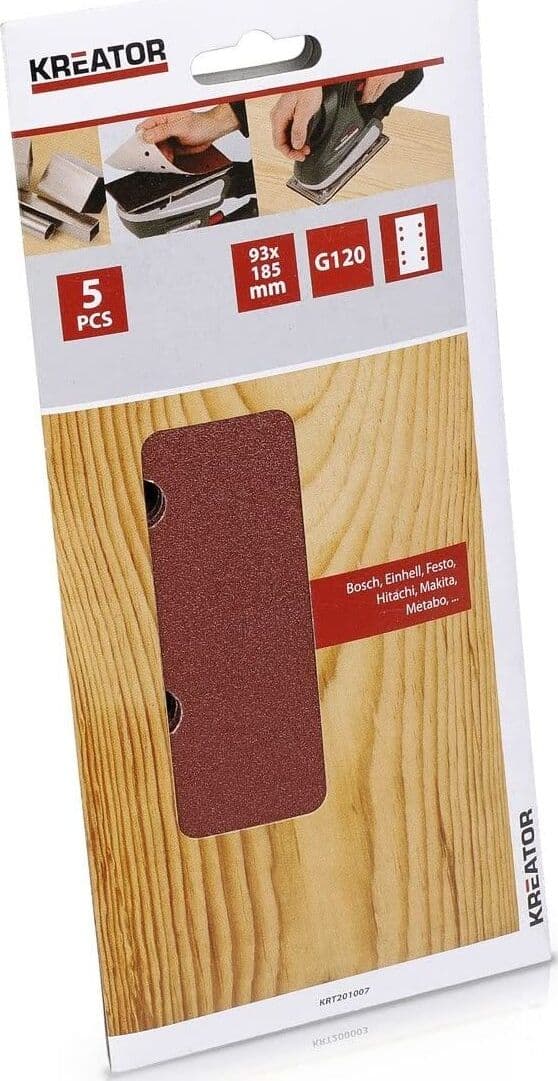 KREATOR---5-PEZZI---FOGLI-DI-CARTA-ABRASIVA-RETTANGOLARE---IDEALE-PER-LEGNO-93x185MM-G.120