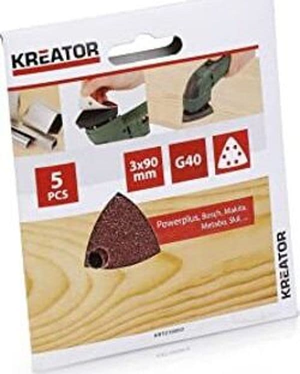 KREATOR---5-PEZZI---FOGLI-DI-CARTA-ABRASIVA-TRIANGOLARE---PER-LEGNO-90x90x90MM---GRANA-40