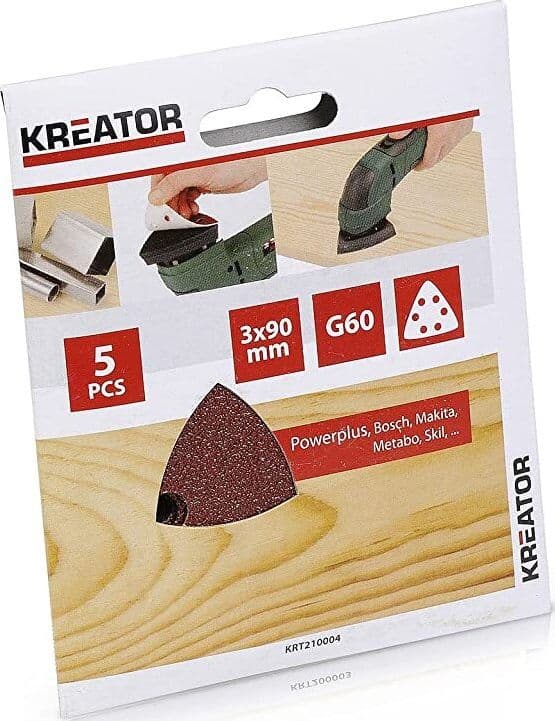KREATOR---5-PEZZI---FOGLI-DI-CARTA-ABRASIVA-TRIANGOLARE---PER-LEGNO-90x90x90MM---GRANA-60
