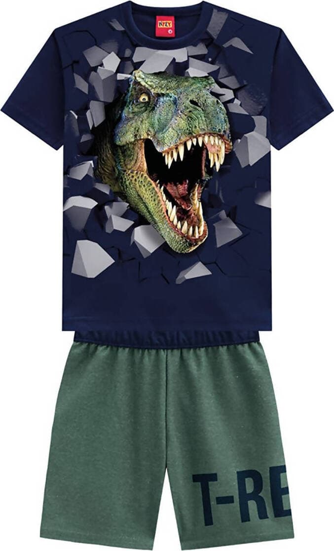 Kyly Completino Bimbo Estivo T Rex Maglietta Maniche Corte Girocollo Blu Stampa Dinosauro Pantaloncini Corti Estivi Set Completo Estate