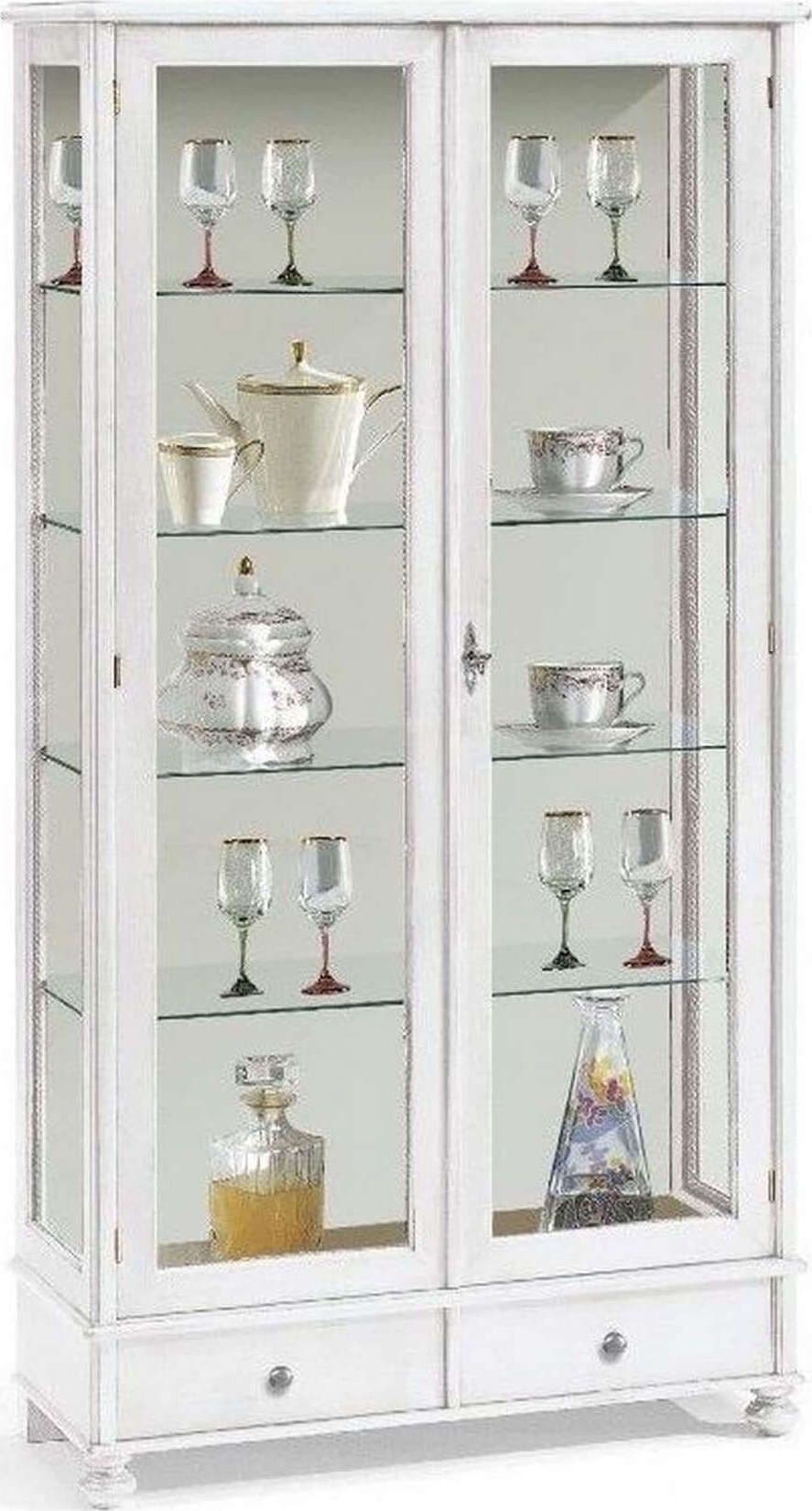 KYRA---credenza-con-vetrina-in-legno-massello-90x36x170-Bianco-Milani-Home