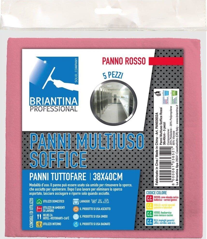 La-Briantina-PAN03652A-Panno-Multiuso-Soffice,-38-x-40-cm,-Rosso,-5-Pezzi