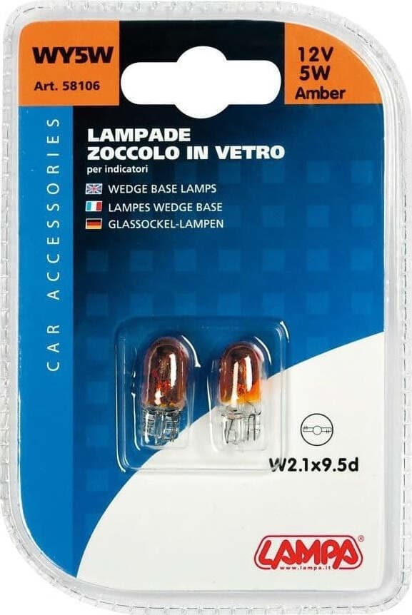 LAMPA - LAMPADA ZOCCOLO IN VETRO 12V 5W ARANCIONI