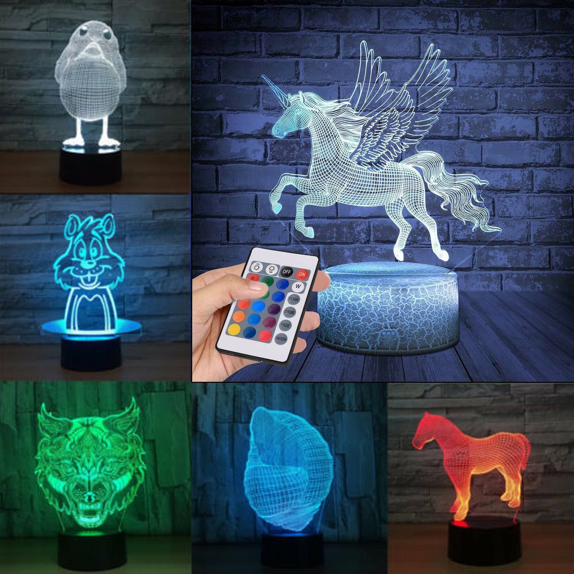 LAMPADA A LED RGB ACRILICO PERSONALIZZATA EFFETTO 3D TELECOMANDO DECORATIVA CASA