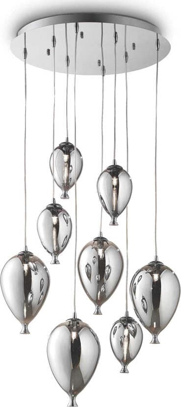 Lampada-A-Sospensione-8-Luci-Clown-In-Metallo-E-Palloncini-In-Vetro-Cromato