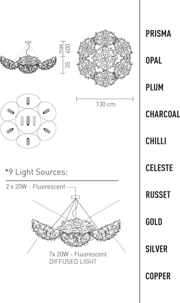 Lampada a sospensione Slamp Veli 7 gold, silver, copper in Lampade a sospensione Brilla Luce - Sarzana, commercioVirtuoso.it
