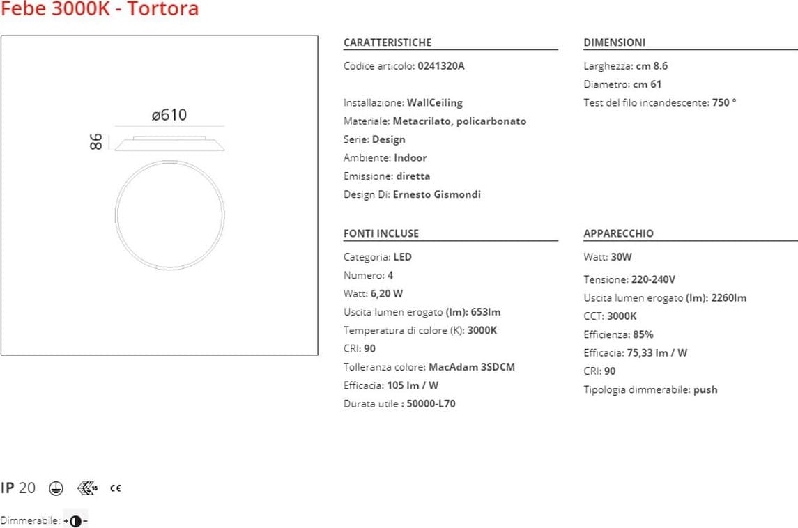 Lampada da soffitto Artemide Febe in Plafoniere Brilla Luce - Sarzana, commercioVirtuoso.it
