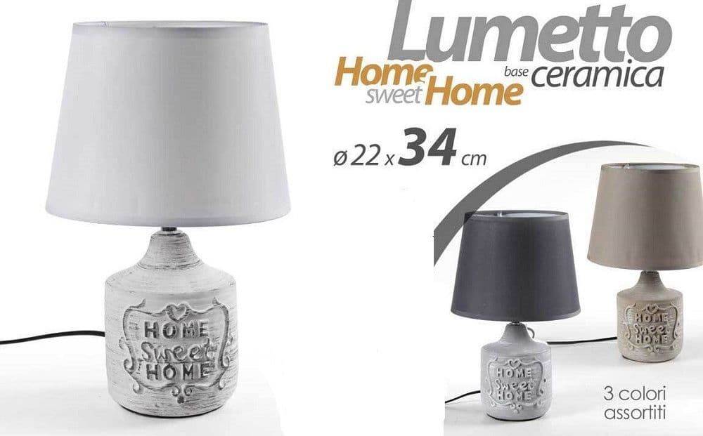 Lampada Lumetto Abat-jour 22x34cm Da Tavolo Base Ceramica Home Sweet 3col 779138 Illuminazione/Illuminazione per interni/Lampade/Lampade da tavolo e abat-jour Trade Shop italia - Napoli, Commerciovirtuoso.it
