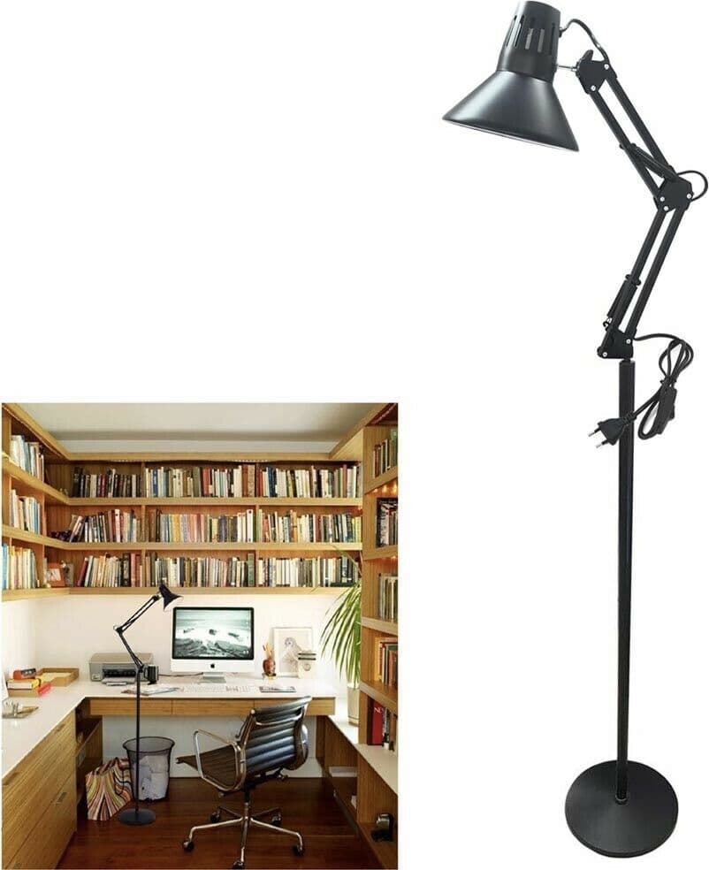 Lampada-Piantana-Da-Terra-Porta-Lampadina-E27-Casa-Ufficio-Lume-Nero-Universo