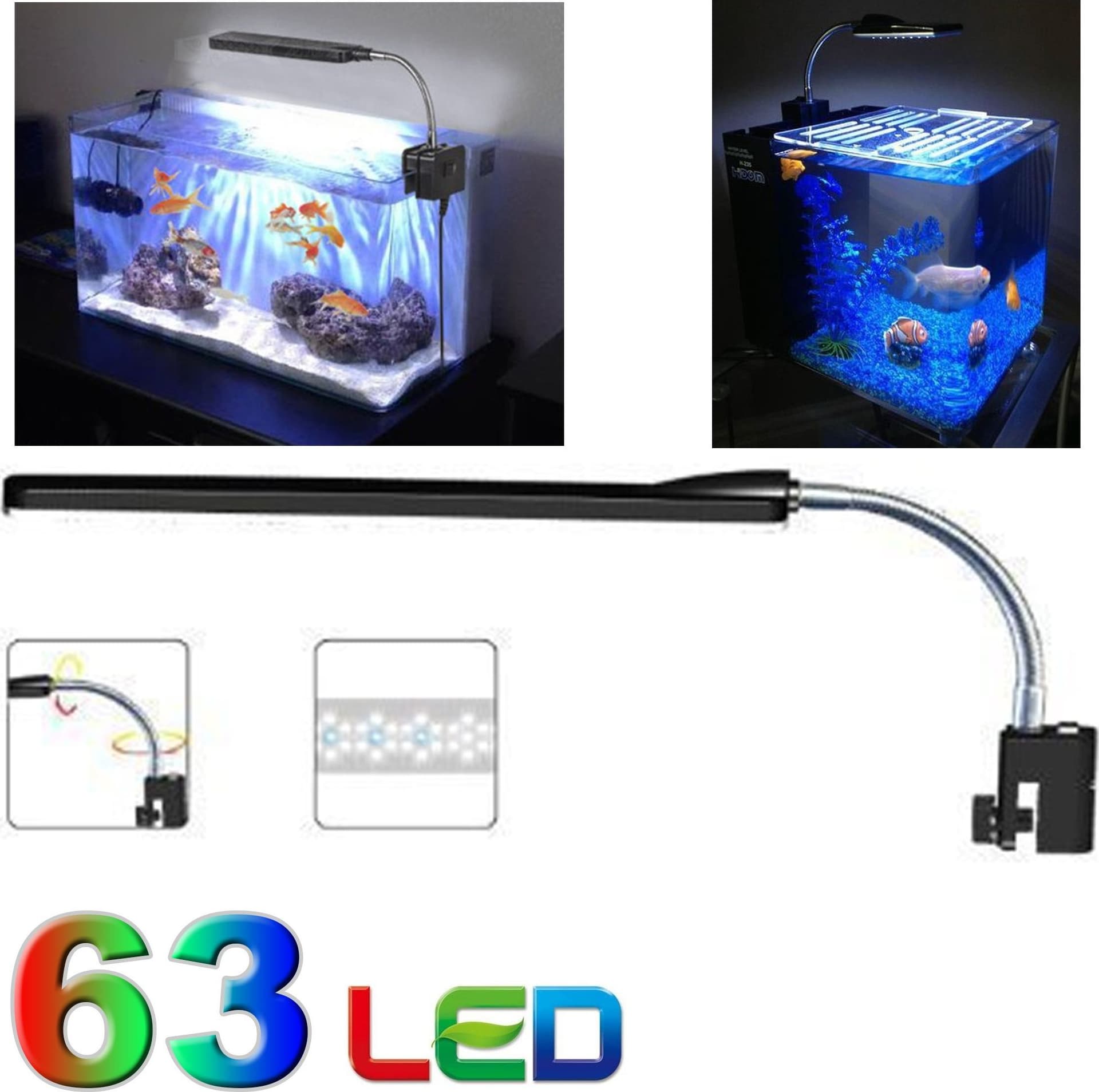 LAMPADA PLAFONIERA 63 LED LUCE ACQUARIO BORDO VASCA 6 W COLORE BIANCO BLU 30 CM
