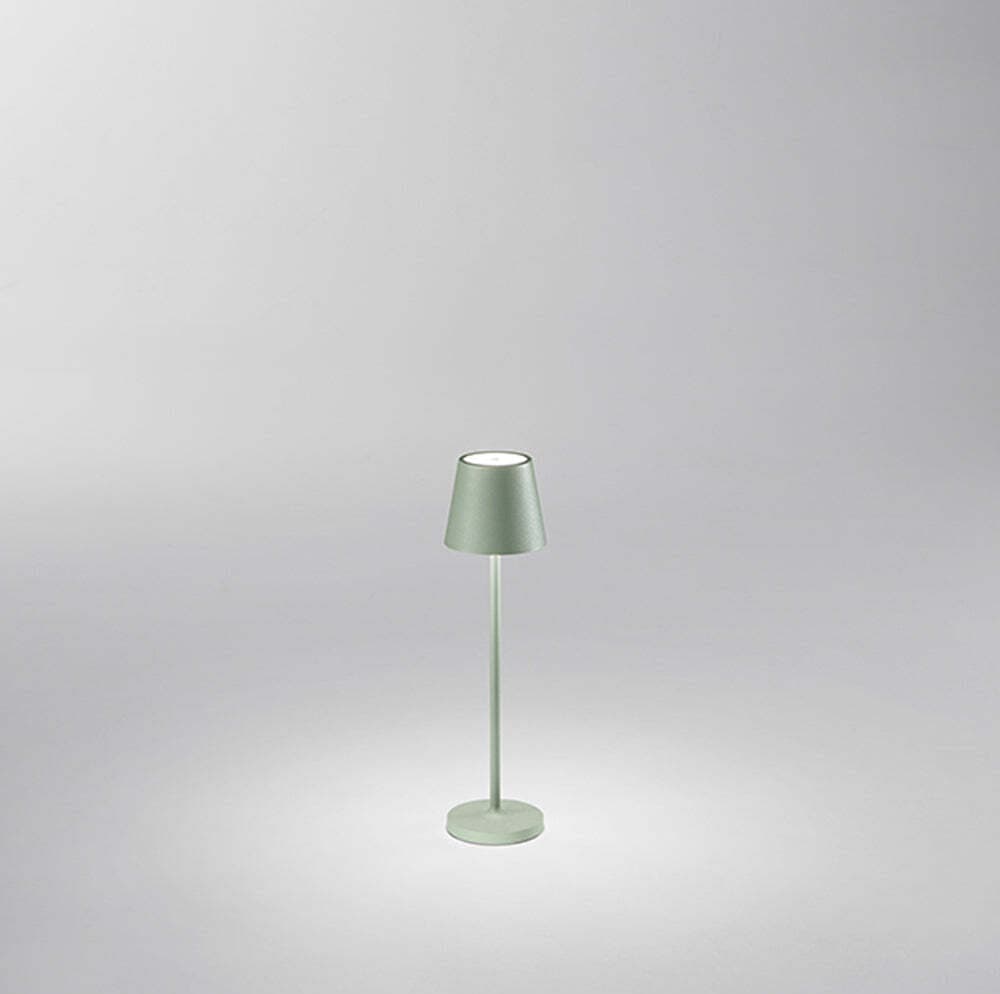 Lampada Tavolo Esterno Mini Diva Contemporanea Alluminio Salvia Led Luce Calda
