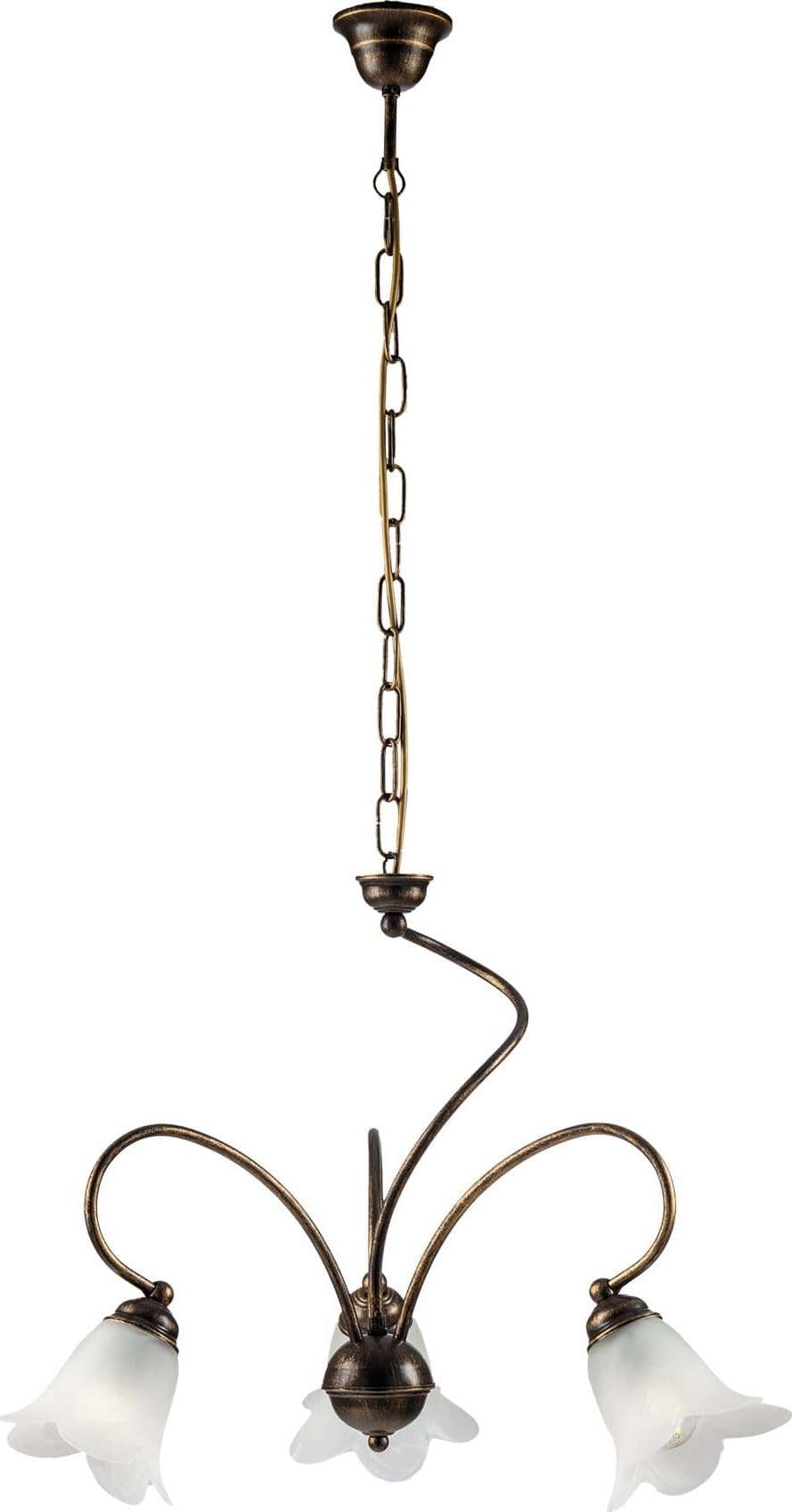 Lampadario-3-Luci-Alice-Ferro-Battuto-Marrone-E-Oro-Vetro-Bianco