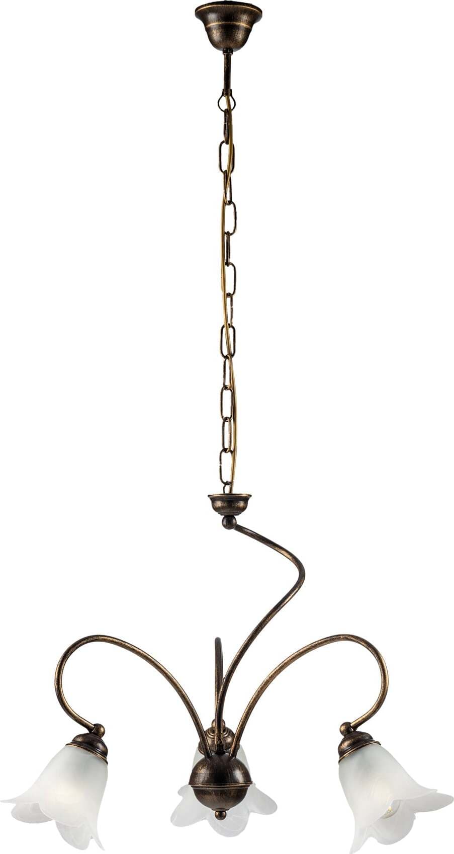 Lampadario-3-Luci-Alice-Ferro-Battuto-Marrone-E-Oro-Vetro-Bianco