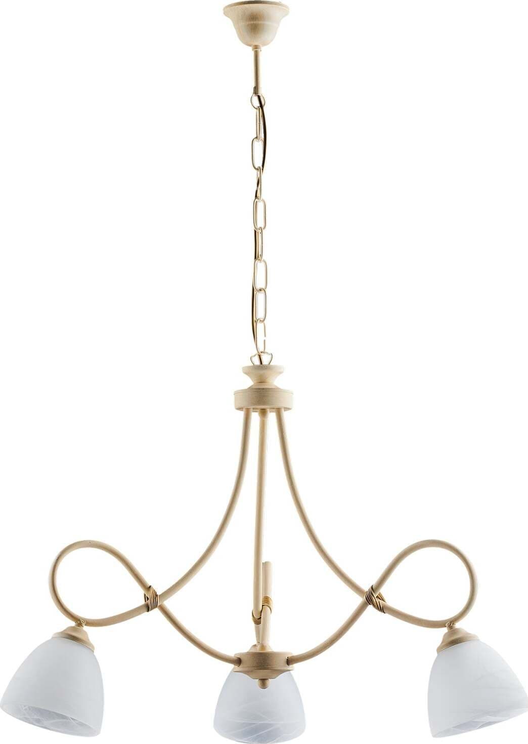 Lampadario-3-Luci-Dallas-Ferro-Battuto-Avorio-Decapè-Vetro-Bianco